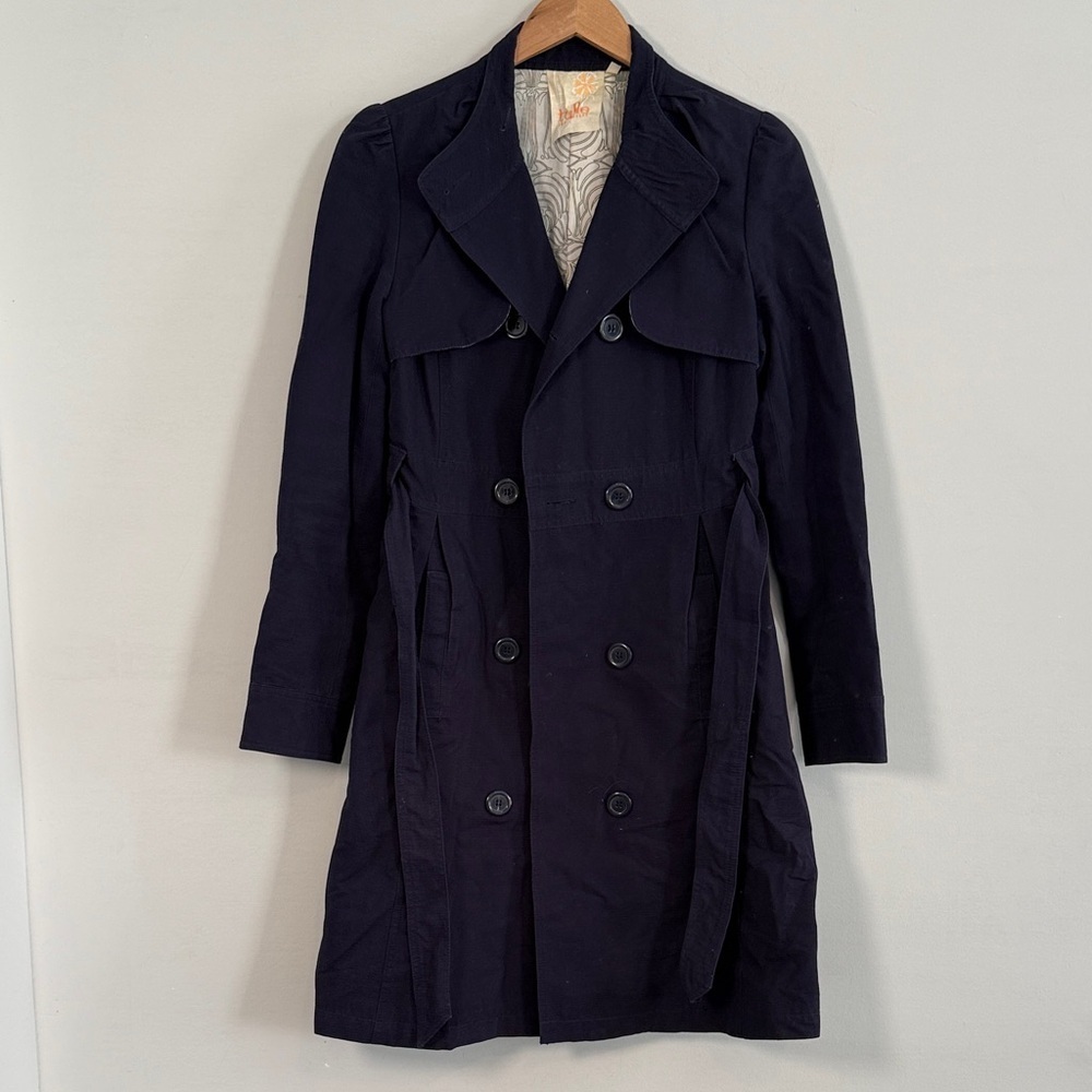 Tulle Women’s Navy Double-Breasted Trench Coat, Size S